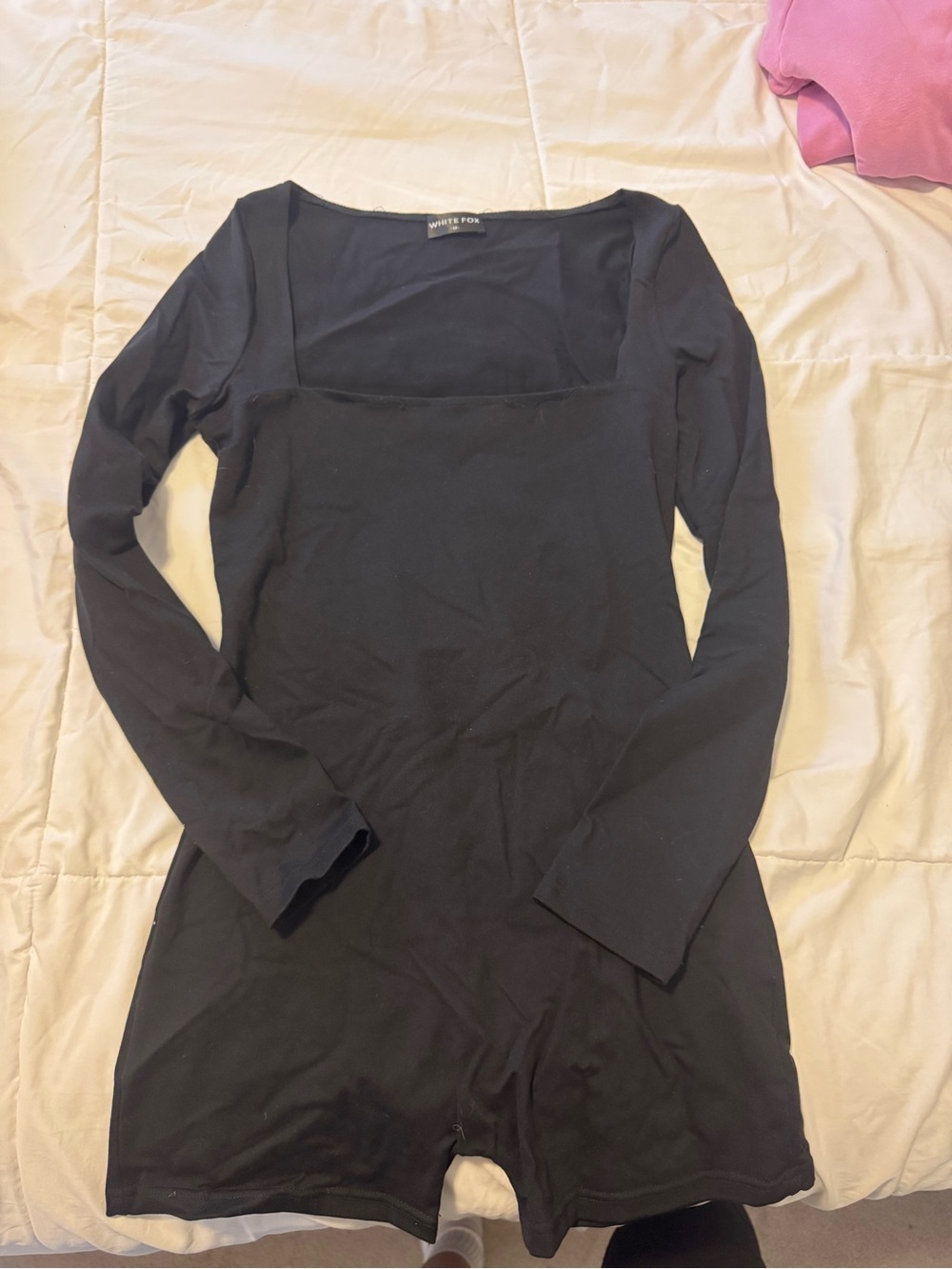 White Fox Boutique Black Long Sleeve Square Neck Bodysuit Romper